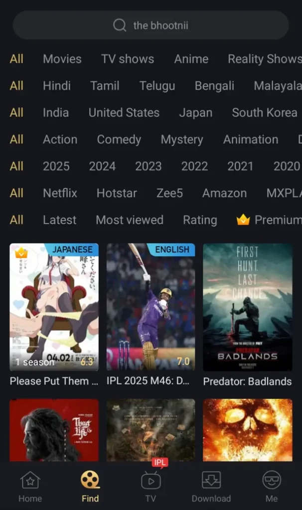 Flixfox App Find Page
